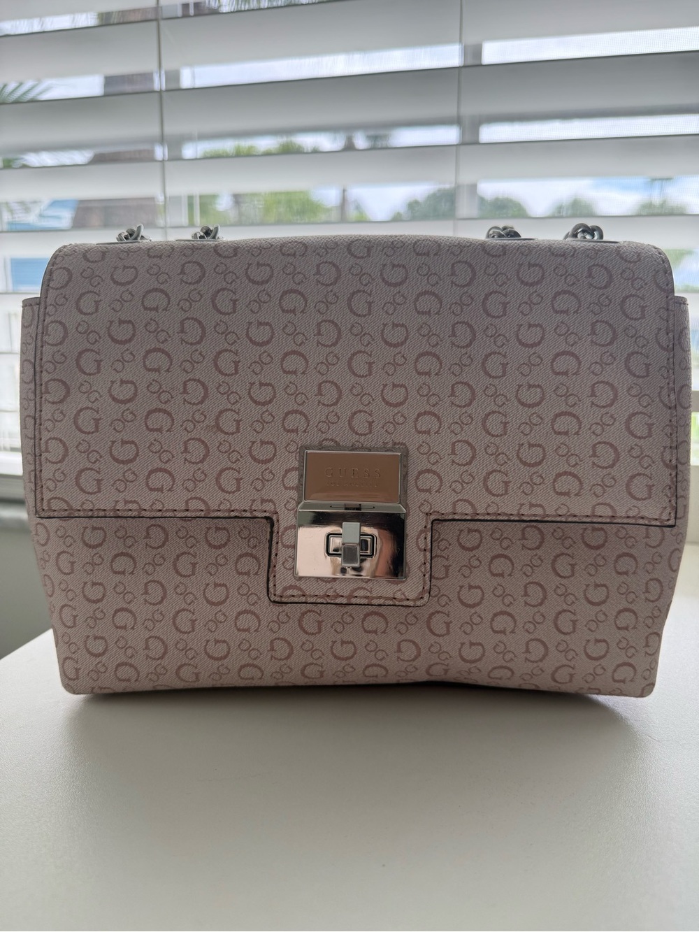 NWOT GUESS Pink Monogram Shoulder Bag with Chain Strap